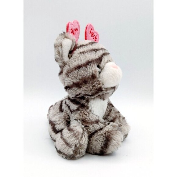 Aurora Striped Grey Plush Cat 6" Stuffed Animal Hearts Purrfect Beanbag Bottom - Picture 2 of 4
